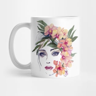 Woman in bloom: orchid Mug